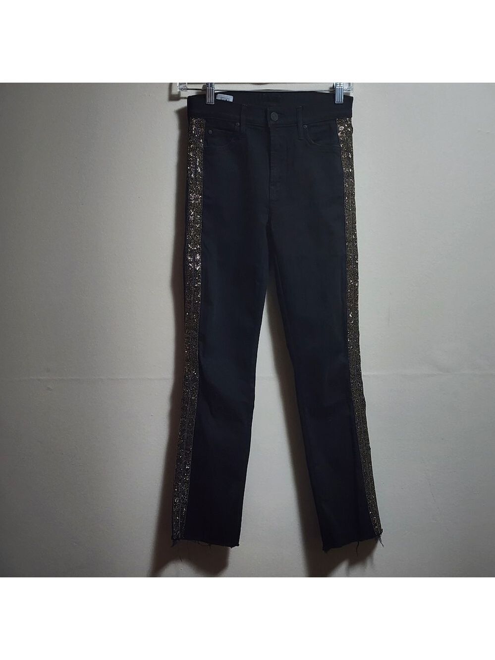 Mother streched straight leg jeans with golden embellishments on the side